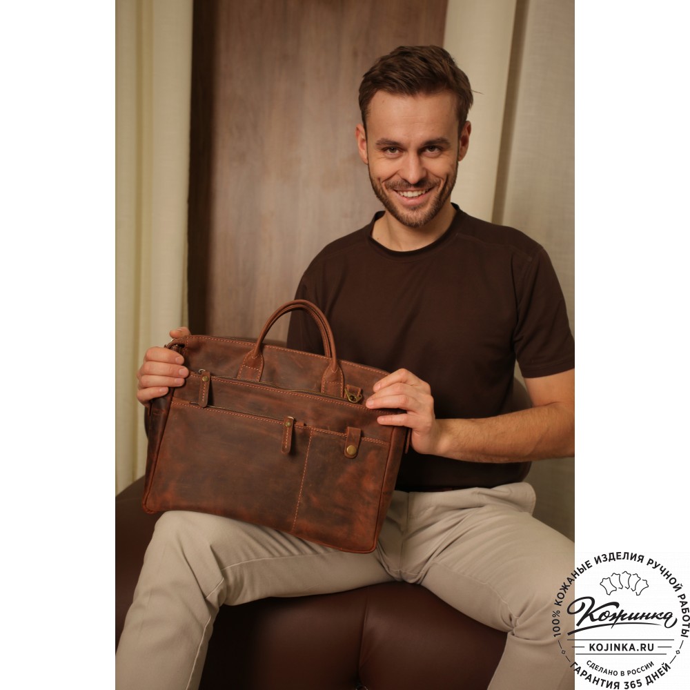 Кожаная деловая сумка "Гранд" (коричневый эксклюзив)